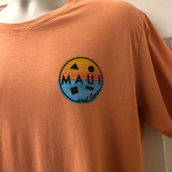 Maui and Sons Men's Unisex Orange Graphic T-shirt Medium Tropical Hawaiian - Picture 4 of 8